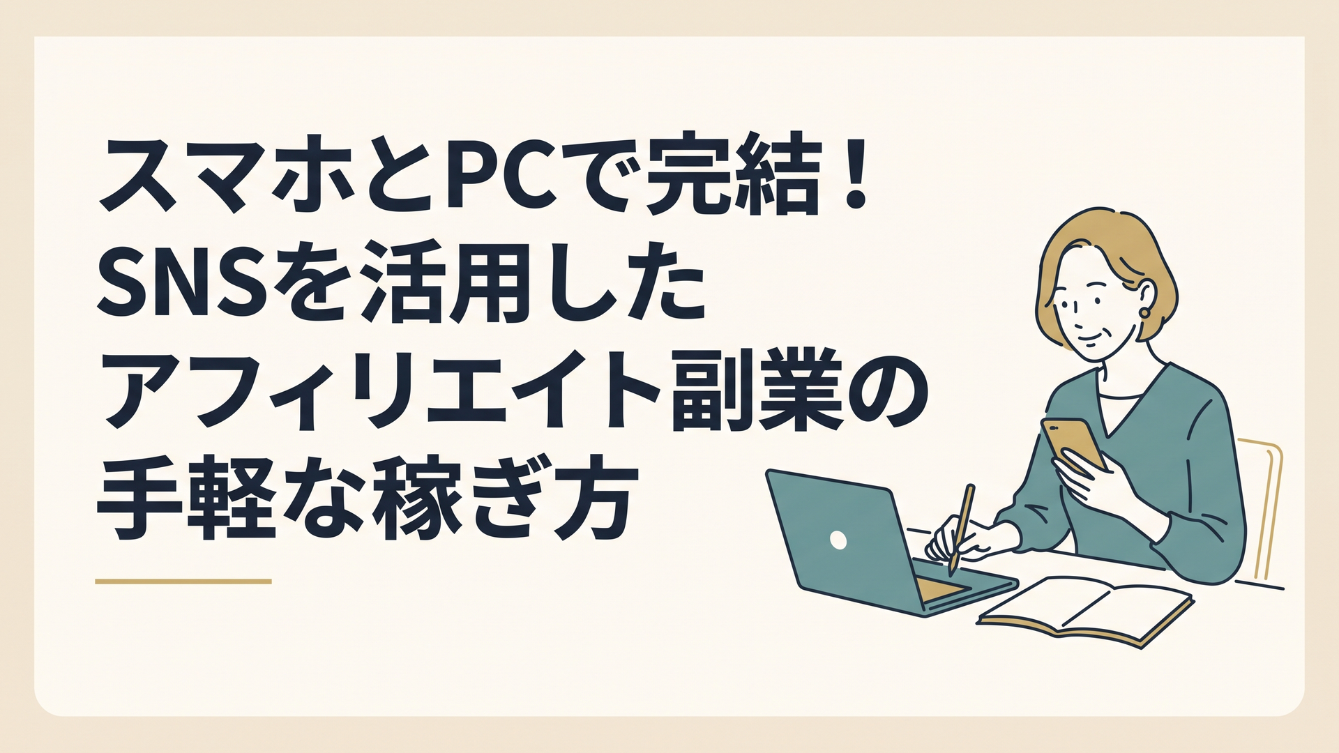 カフェでスマートフォンとノートパソコンを開き、最新のニュースを確認しながらブログを執筆している40代女性